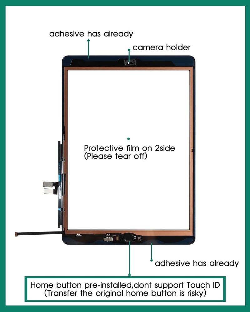 SRJTEK for iPad 9th Gen Generation Touch Screen for iPad 9 A2602 Screen Replacement for iPad 10.2 2021 Digitizer A2603 A2604 A2605 Glass Sensor Panel (with Home Button) (Black) - Image 4